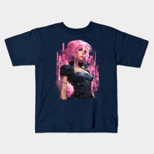 Cyberpunk Anime Girl T-Shirt,  Futuristic Techwear Aesthetic, Kawaii Manga Shirt, Japanese Streetwear, Japanese Harajuku Clothing Kids T-Shirt